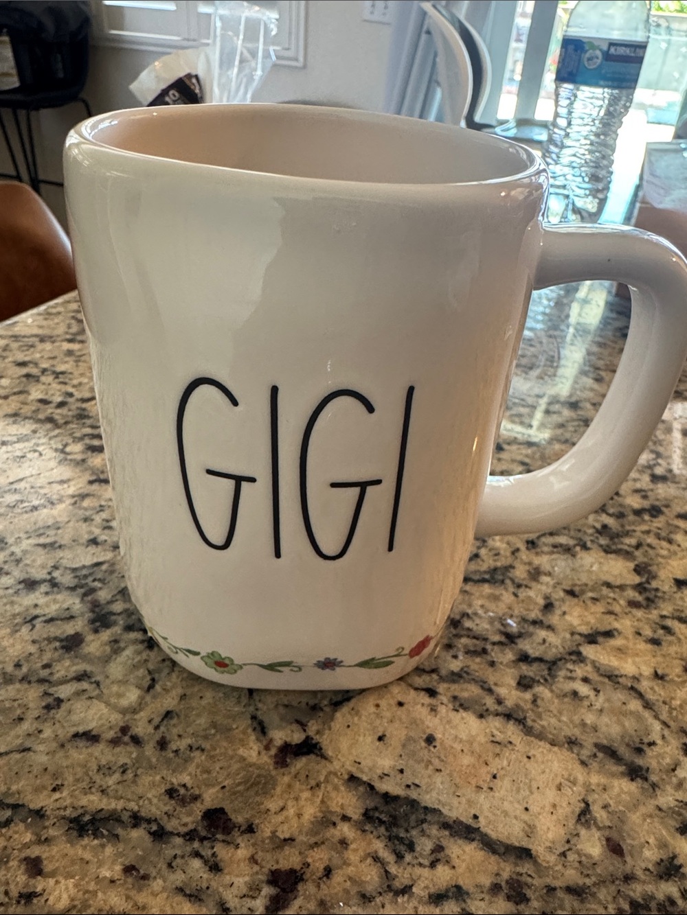 Rae Dunn White Ceramic GIGI Mug with Floral Trim